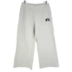 Hollister Ultra High Rise Wide Leg Sweatpants Womens XL Gray NYC Logo